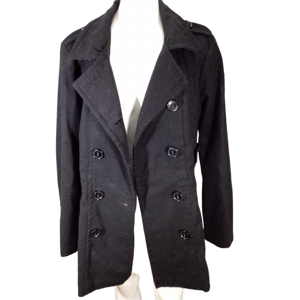 Rue 21 super cute Black Pea Coat with Leopard lining EUC Size LX